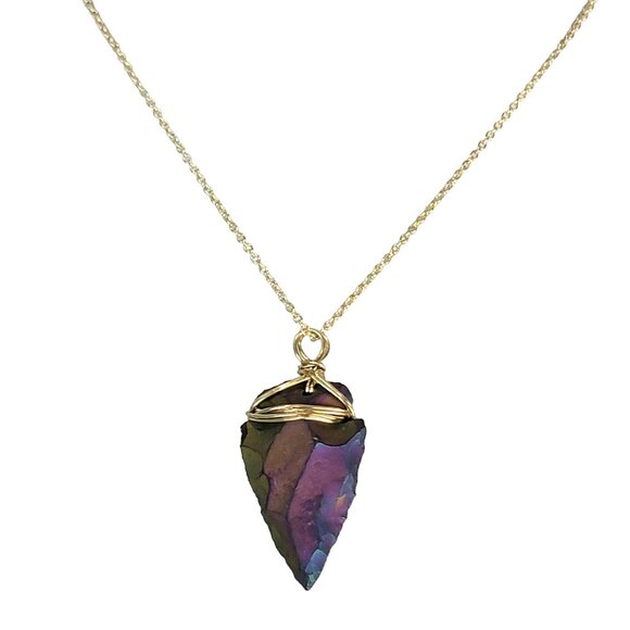 Peacock Ore Arrowhead Necklace Gold Adjustable Chain Women Jewelry New Box Clasp - Picture 4 of 14
